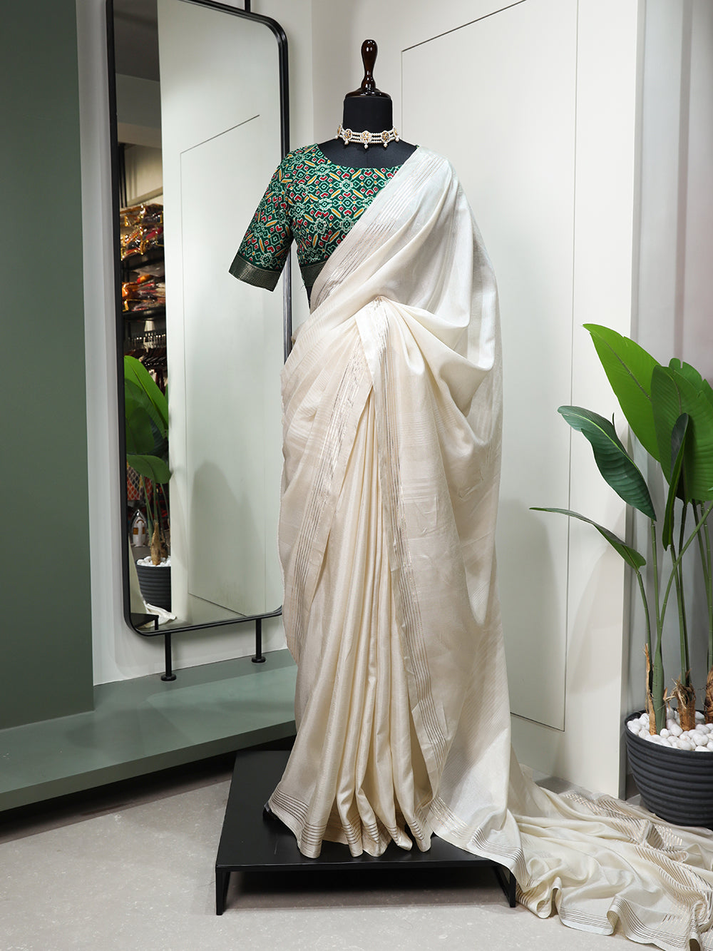White Color Plain Manipuri Tussar Traditional Saree