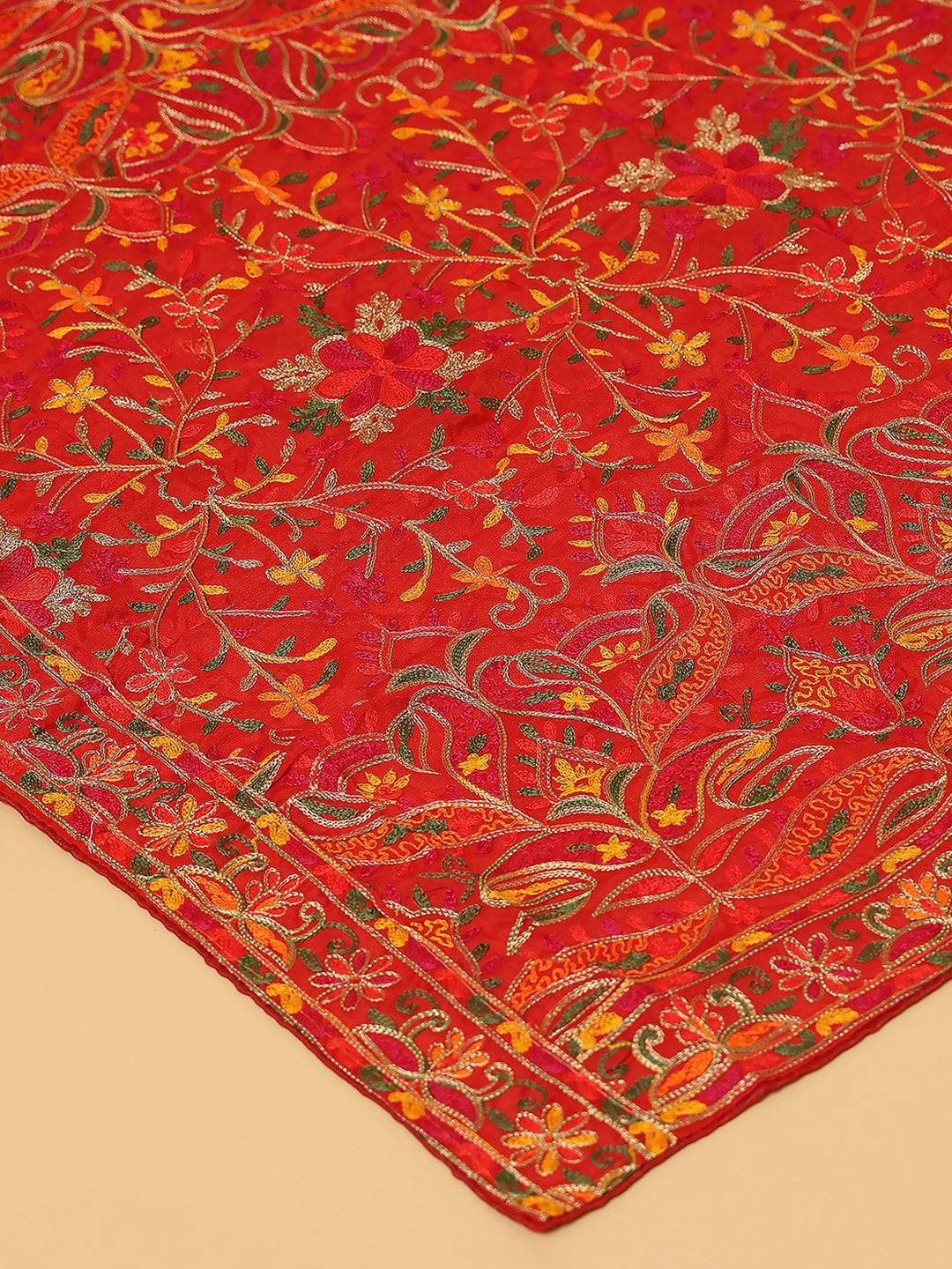 Red Traditional Floral Pashmina Dupatta