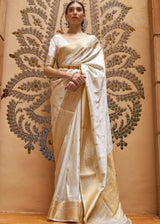 Daisy White Woven Kanjivaram Silk Saree : Top Pick