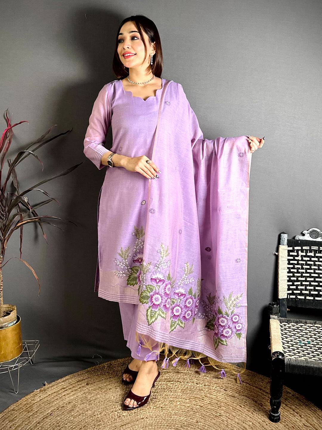 Lilac Purple Floral Cotton Dress