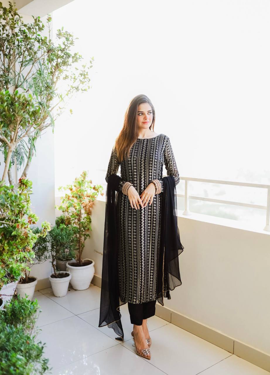 Wedding Wear Black Color Sequence Work Salwar Suit