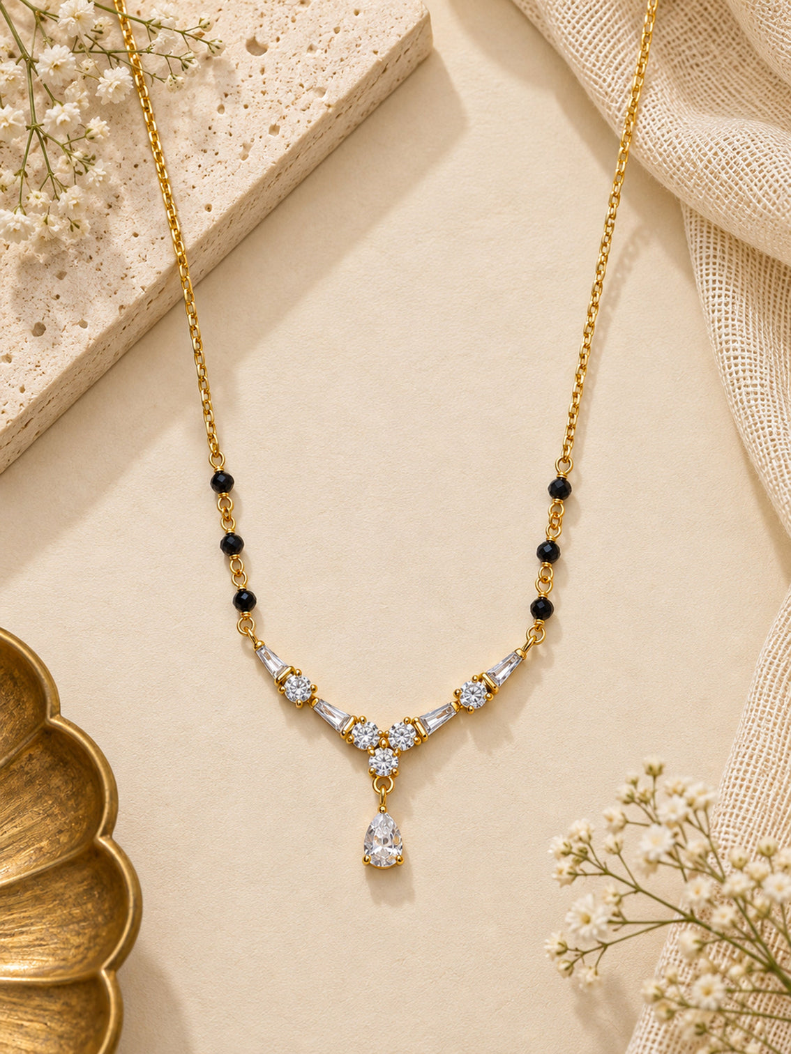 Mameraa Tear Drop Design 18K Gold Plated Mangalsutra
