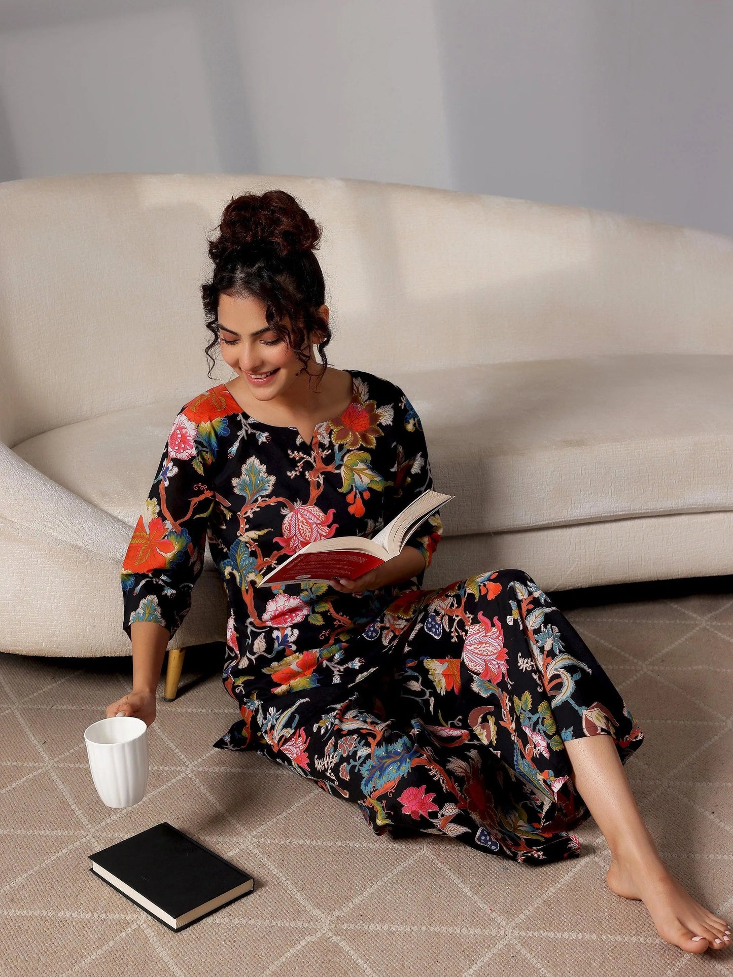 Libas Black Printed Cotton Night Suits