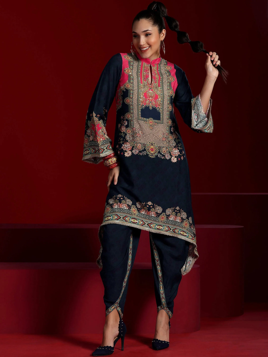 Mameraa Art Multi Printed Silk Blend Co-Ords