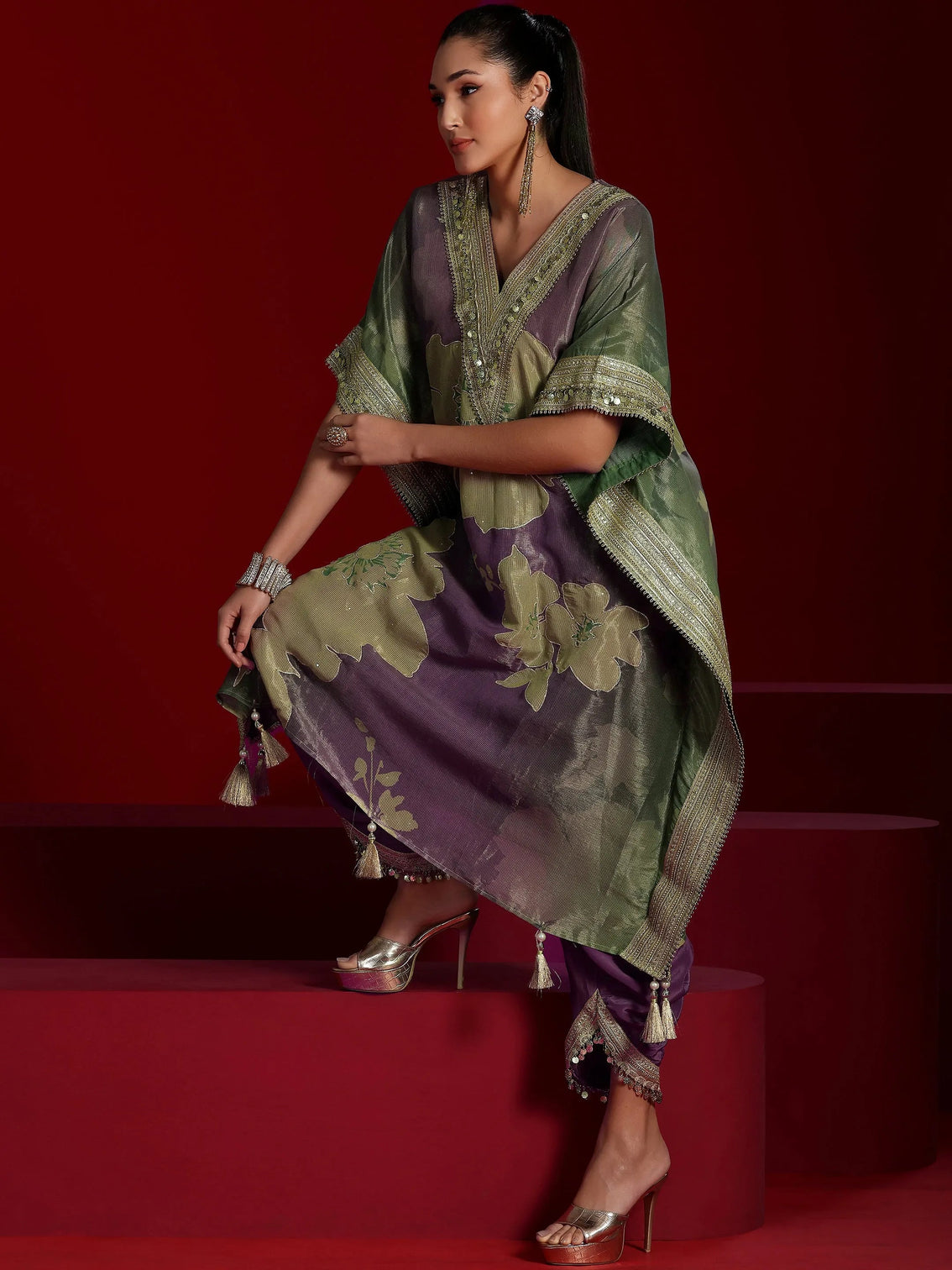 Mameraa Art Mauve Printed Silk Blend Co-Ords