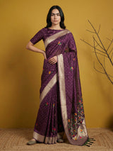 Soft Organza Meenakari Woven Saree with Jamdani Zari Pallu and Brocade Blouse Festive Wedding Party Wear Saree