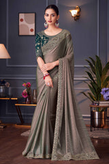 Grey Partywear Chiffon Saree with Ornate Border Detailing