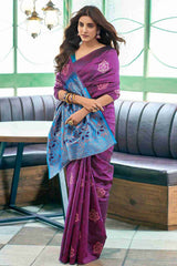 Purple Banarasi Silk Saree Adorned with Elegant Floral Zari Weaving