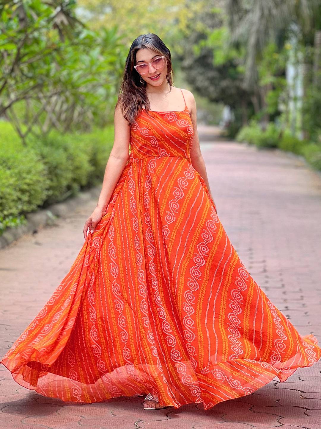 Portland Orange Bandhej Print Dress