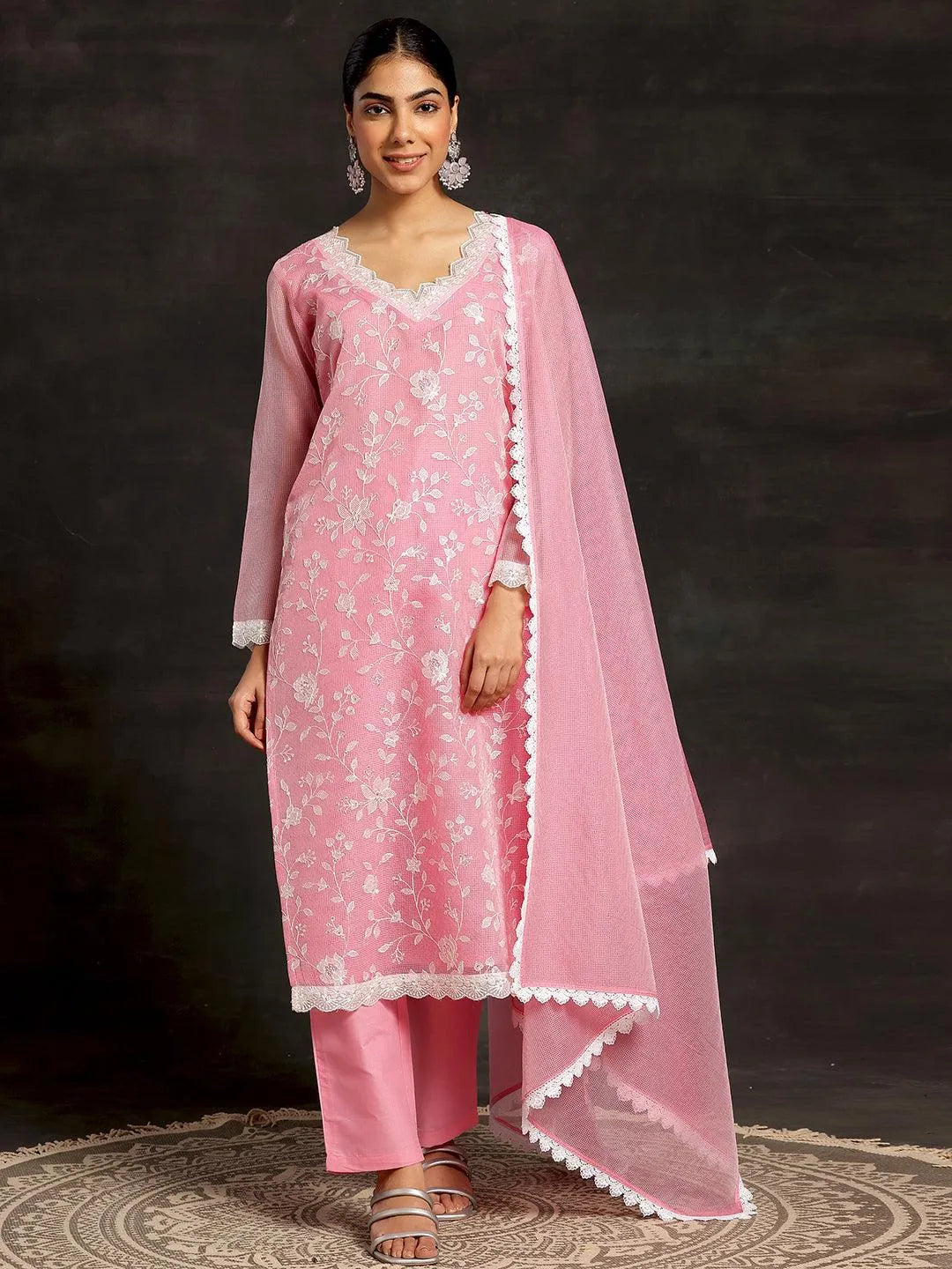 Libas Pink Embroidered Cotton Pakistani Suit