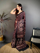 Coffee Brown Soft Georgette Printed Saree