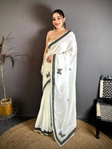 Green Soft Chinnon Butterfly Butta Saree