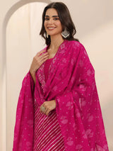 Libas Pink Printed Cotton Straight Suit Set With Dupatta