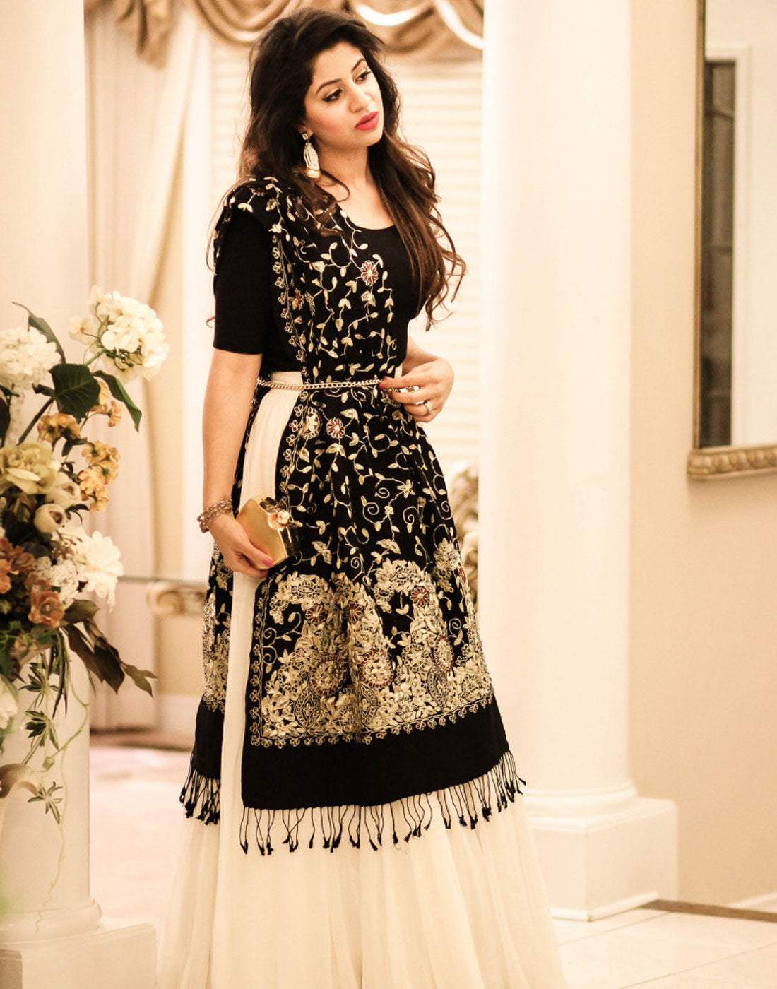Hot Selling Designer Black and Off White lehenga
