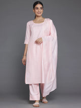 Gerua Peach Self Design Silk Blend Straight Suit With Dupatta