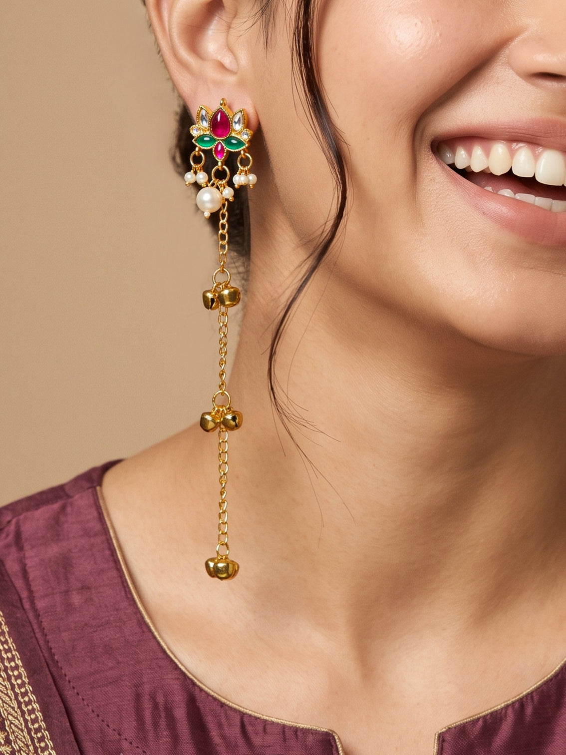 Mameraa Long Chain Kashmiri Ghungroo Earrings