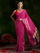 Libas Pink Printed Silk Blend Saree With Unstitched Blouse Piece