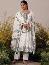 Libas Off White Woven Design Cotton Straight Suit With Dupatta