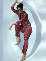 Libas Pink Printed Silk Blend Co-Ords