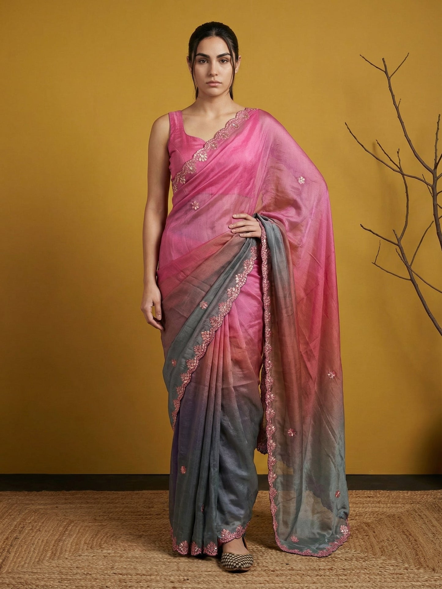 Fendy Satin Designer Saree with Gotapatti Work and Cutwork Piping Border Party Wedding Wear Saree