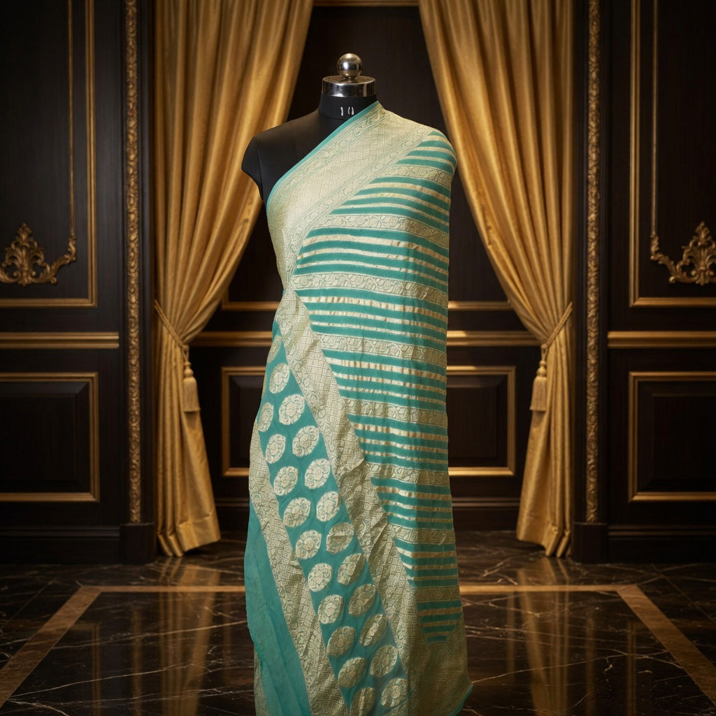 Aqua Light Green - Pure Georgette Banarasi Dupatta