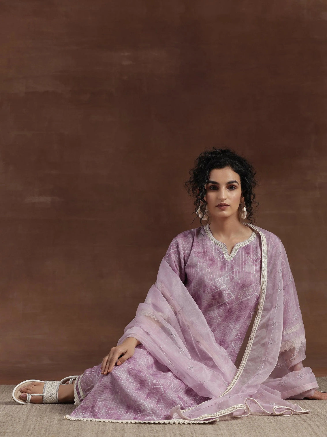Mameraa Purple Printed Cotton Straight Suit With Dupatta