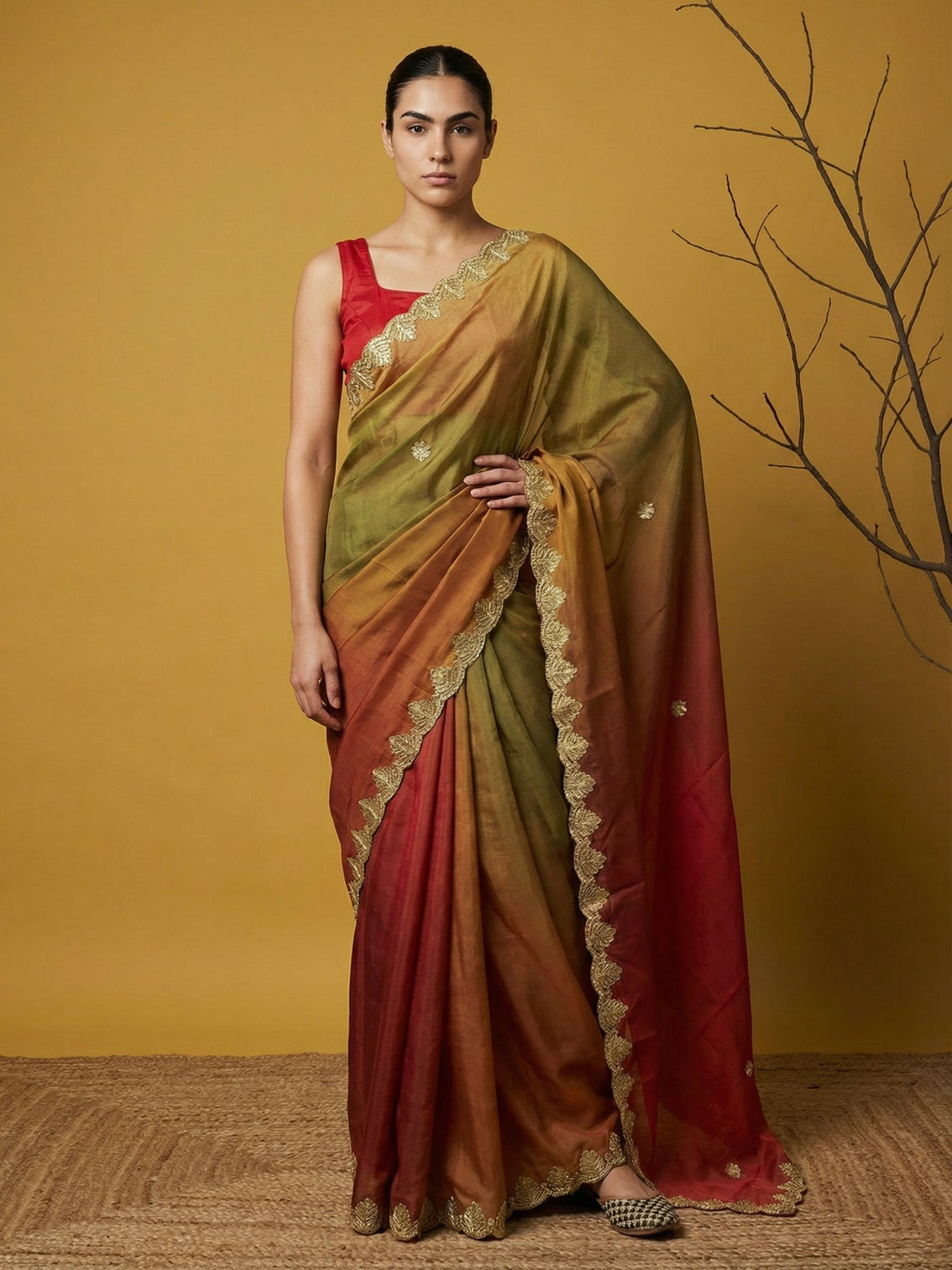 Party wear fendy satin designer saree with gotapatti work cutwork border