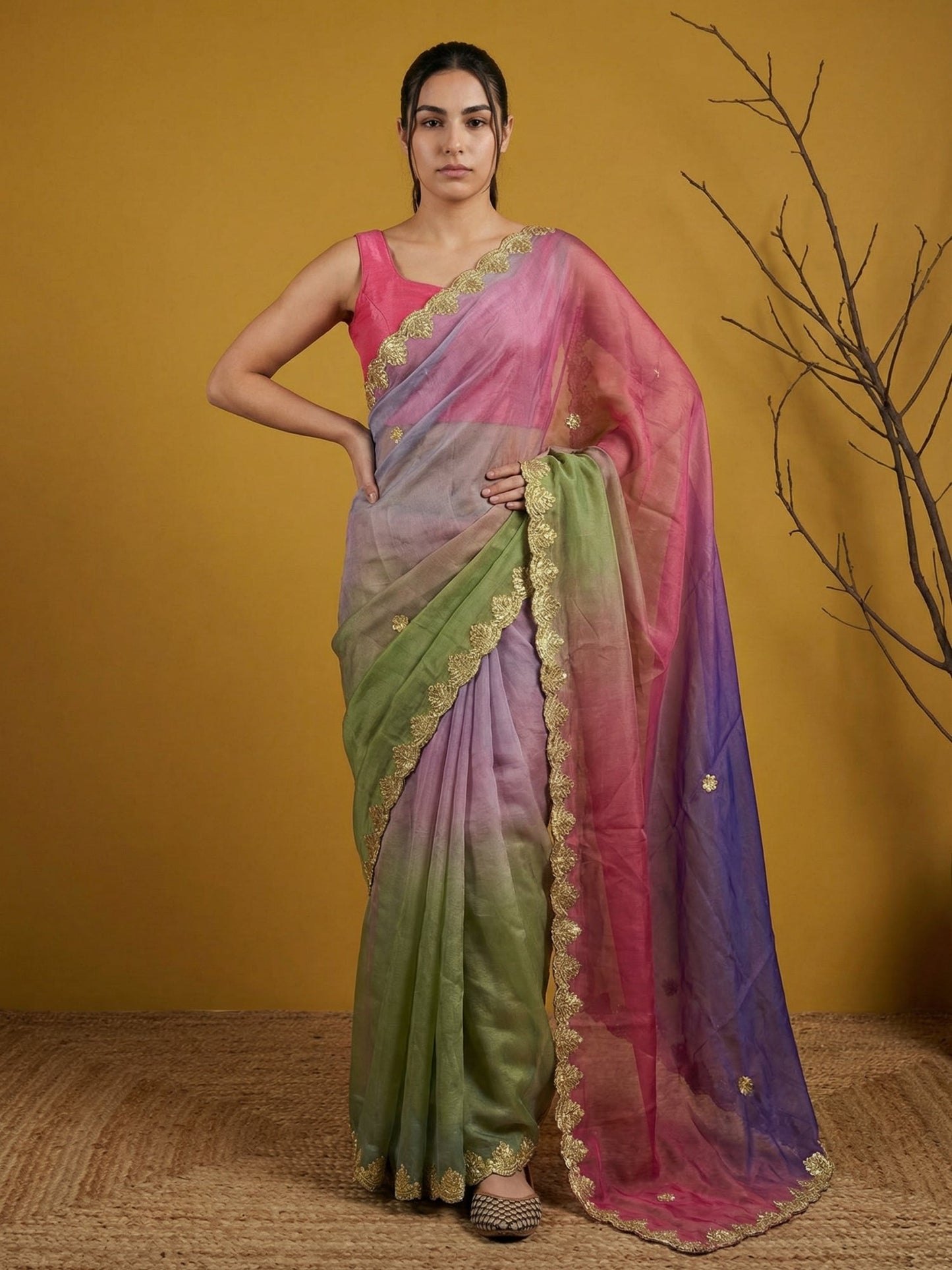 Fendy Satin Designer Saree with Gotapatti Work and Cutwork Piping Border Party Wedding Wear Saree