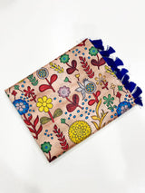Beige Floral Printed Banarasi Saree