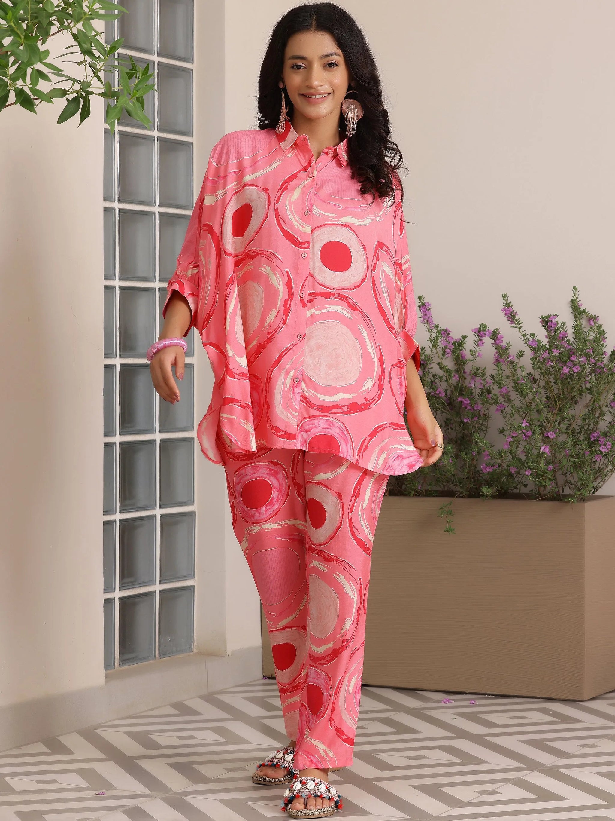 Gerua Pink Printed Silk Blend Co-Ords