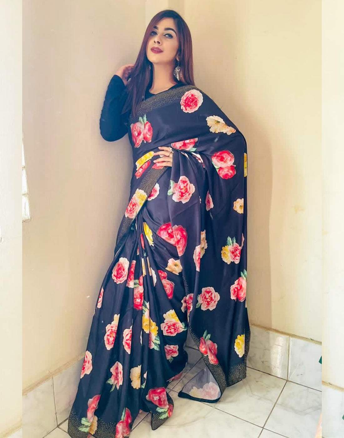 Handloom Silk Saree with Hand Paint and Golden Swarovski and Silk Blouse for Wedding