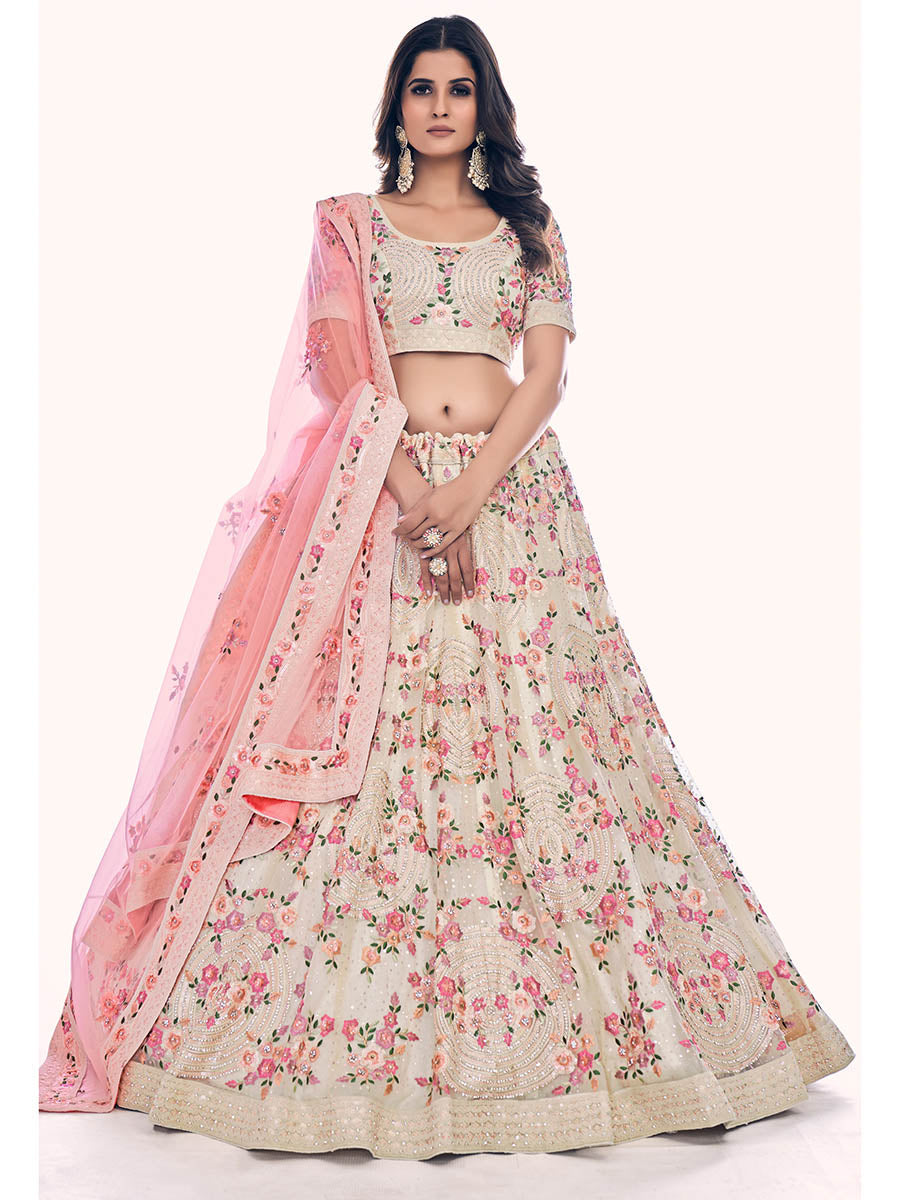 White Soft Net Embroidered Designer Lehenga Choli