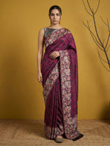 Soft Silk Printed Floral Saree with Rainbow Zari Woven Pallu and Contrast Blouse Festive Party Wear Saree