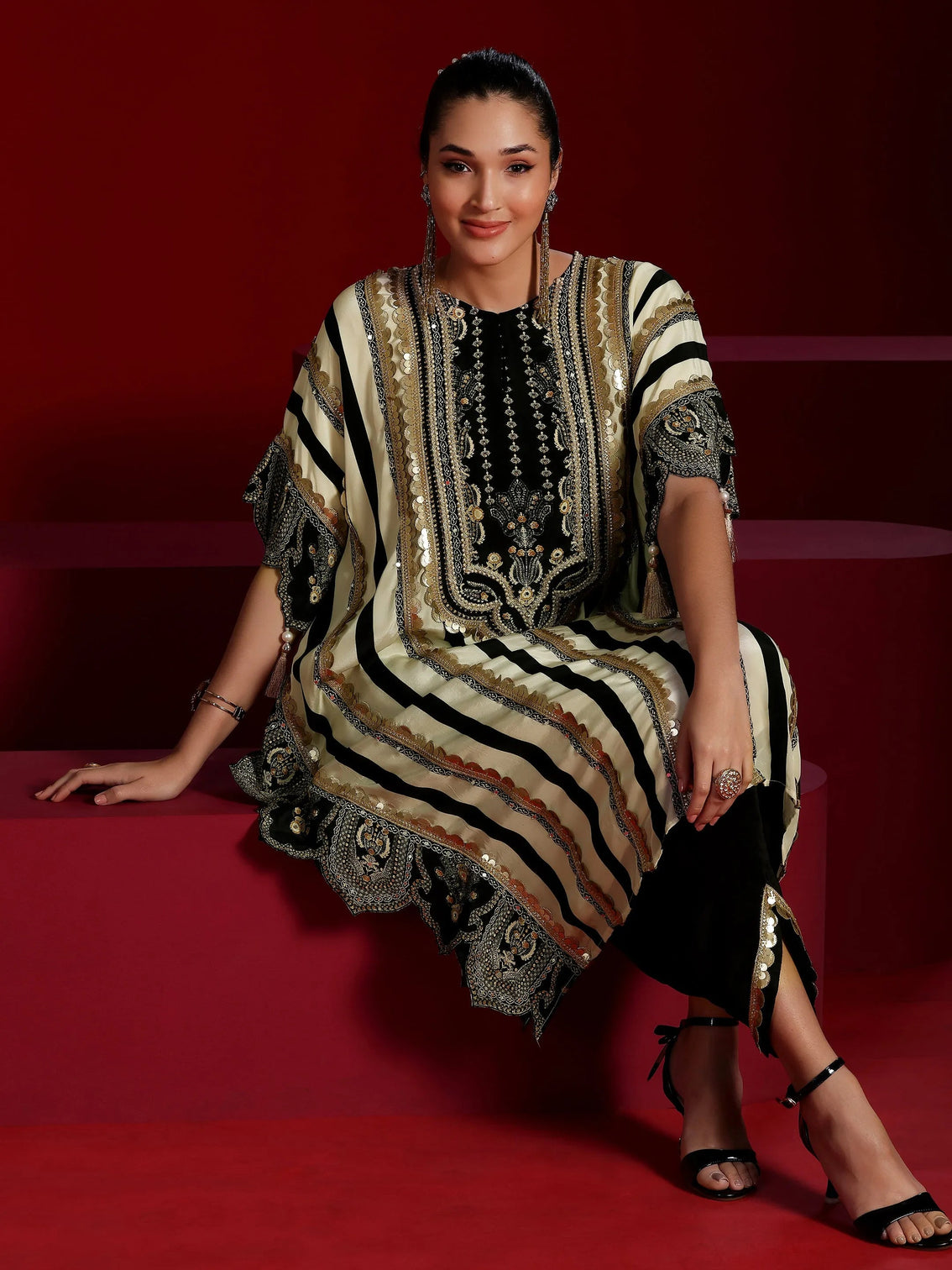 Mameraa Art Black Striped Silk Blend Co-Ords