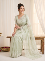 Pista Pure Raspberry Crush Silk Saree with Lucknowi Embroidery