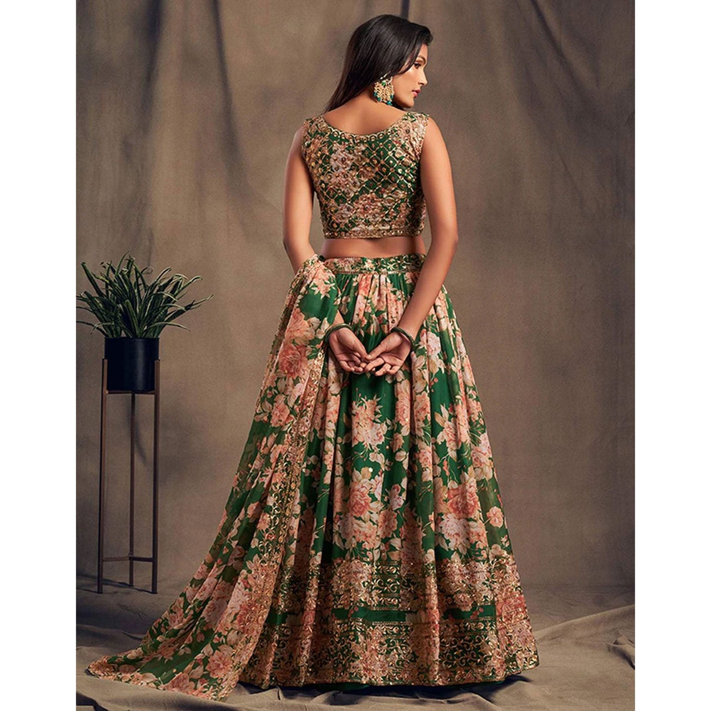 Floral Organza Lehenga Choli with heavy embroidery work