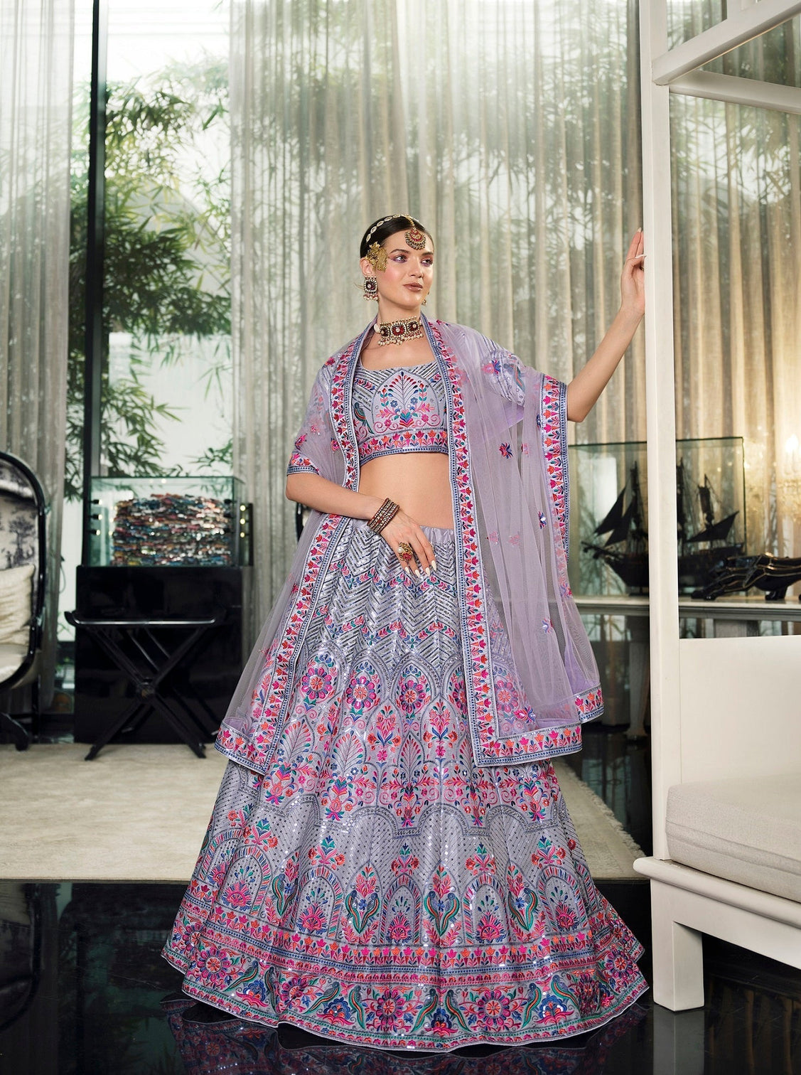 Wedding Wear Purple Sequence Embroidered Work Lehenga Choli