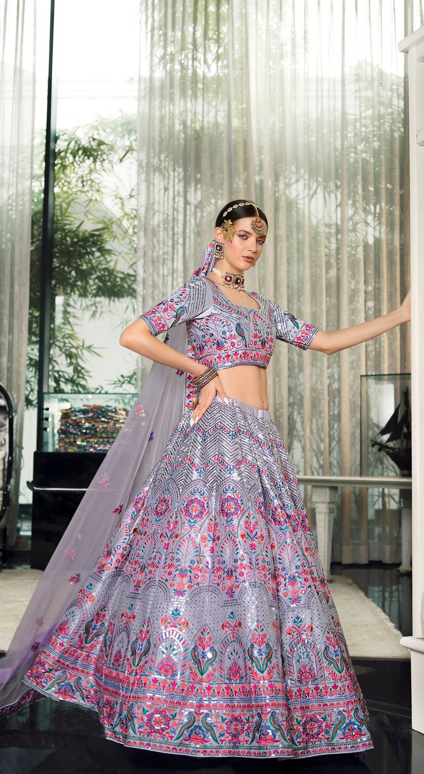 Wedding Wear Purple Sequence Embroidered Work Lehenga Choli