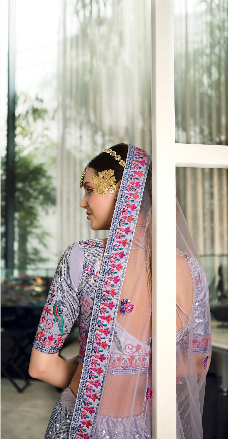 Wedding Wear Purple Sequence Embroidered Work Lehenga Choli