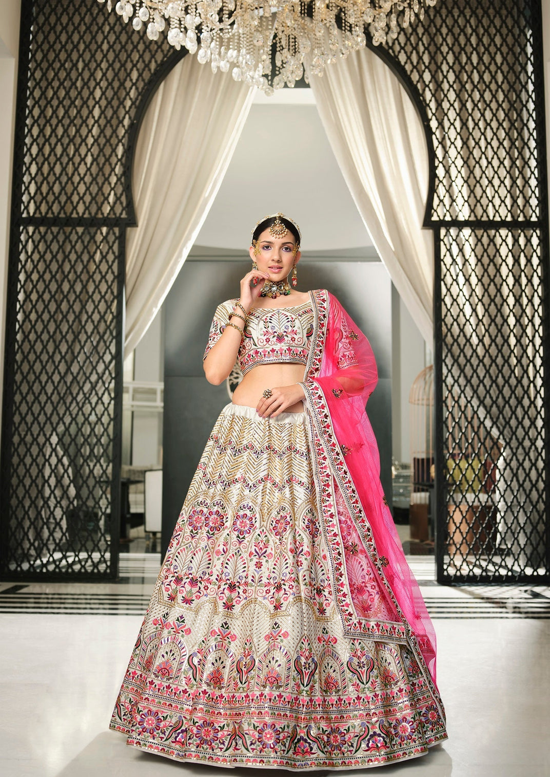 Wedding Wear White With Pink Sequence Embroidered Work Lehenga Choli