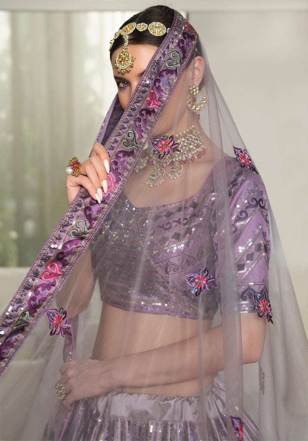 Wedding Wear Dusty Pink With Purple Sequence Embroidered Work Lehenga Choli