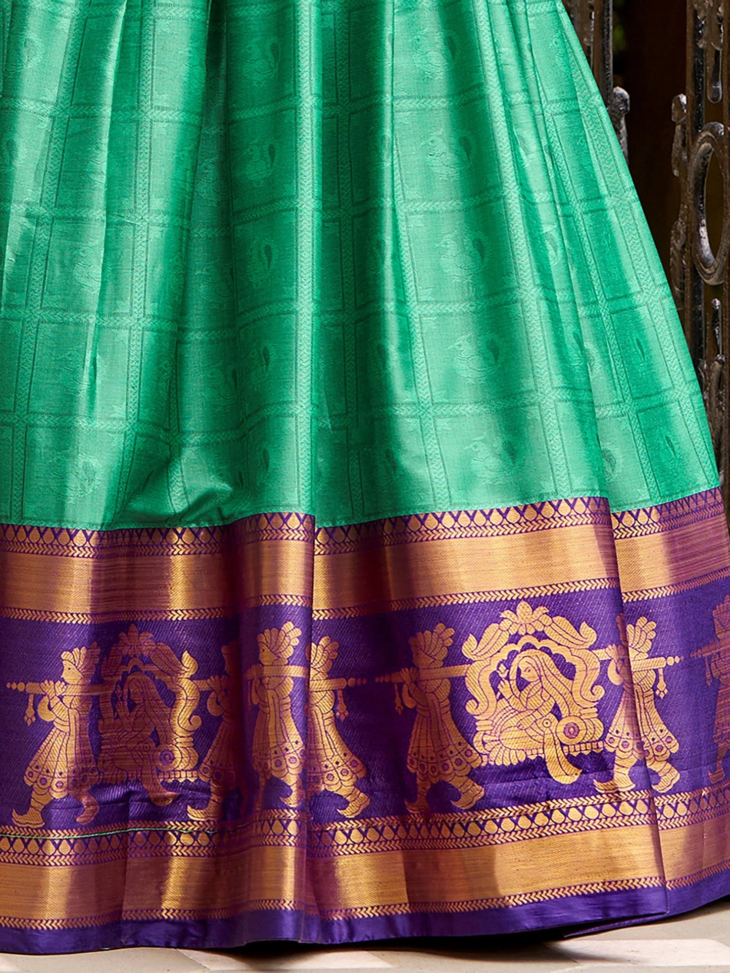 Wonderful Green Zari Weaving Cotton Festival Wear Lehenga Choli With Dupatta