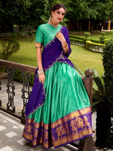 Wonderful Green Zari Weaving Cotton Festival Wear Lehenga Choli With Dupatta