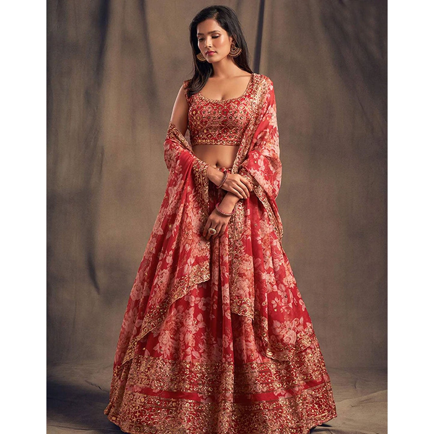 Floral Organza Lehenga Choli with heavy embroidery work