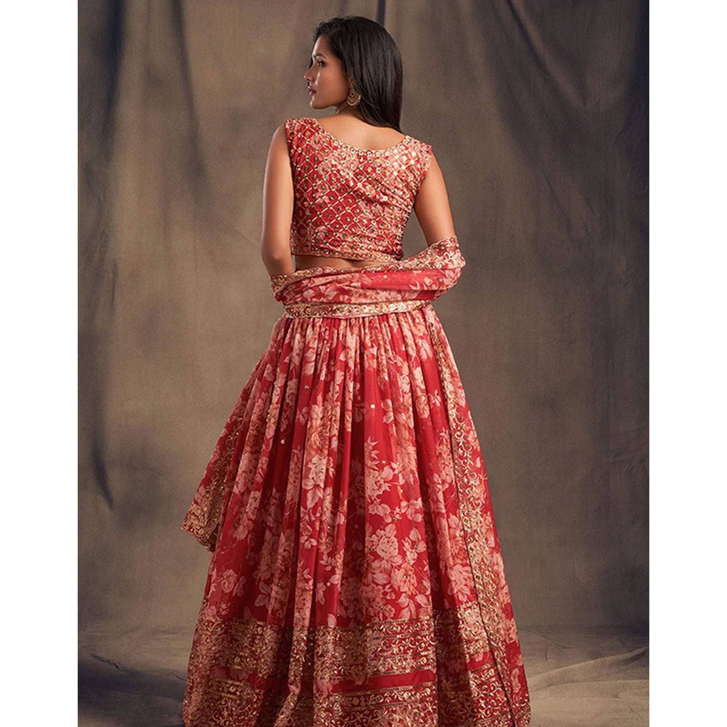 Floral Organza Lehenga Choli with heavy embroidery work