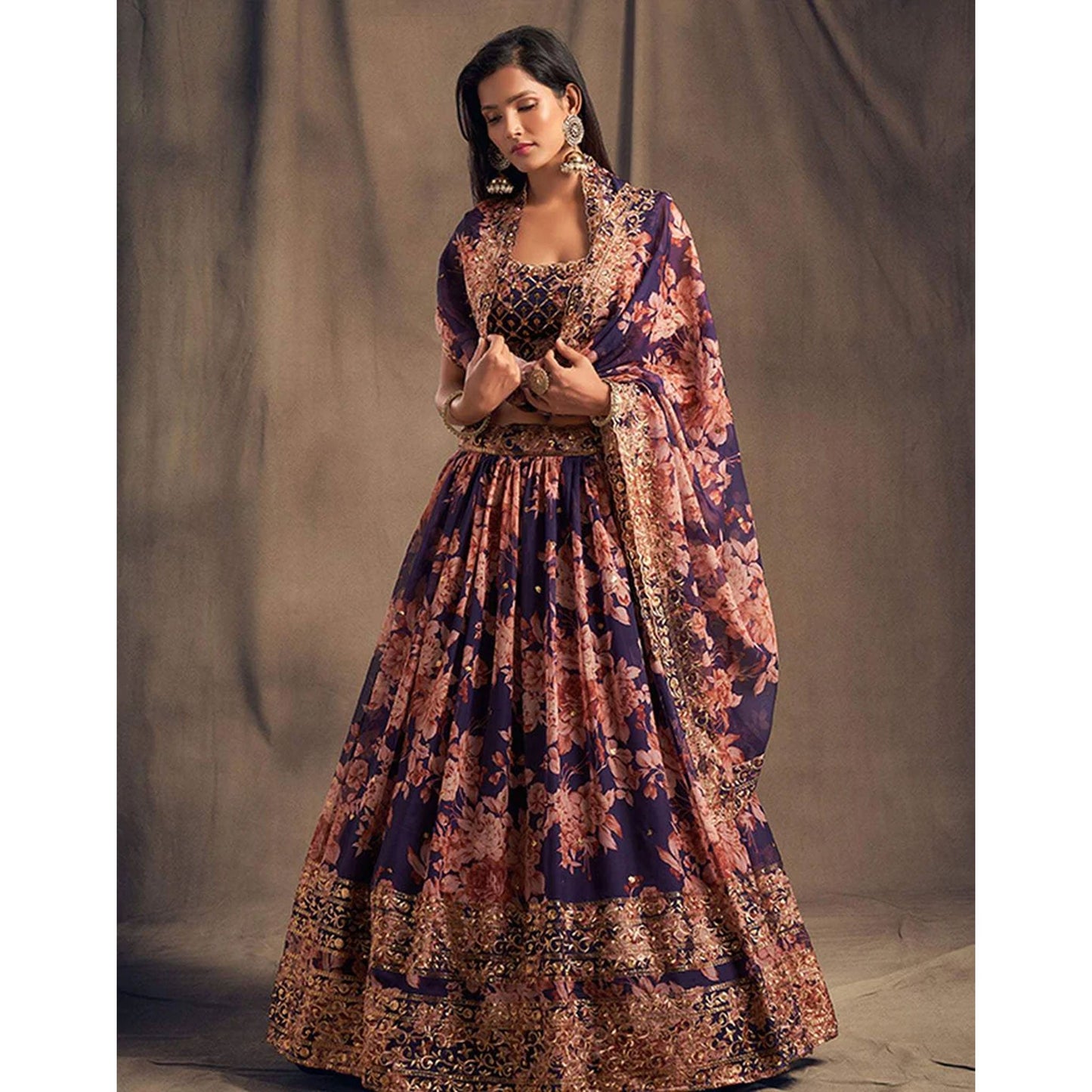 Floral Organza Lehenga Choli with heavy embroidery work