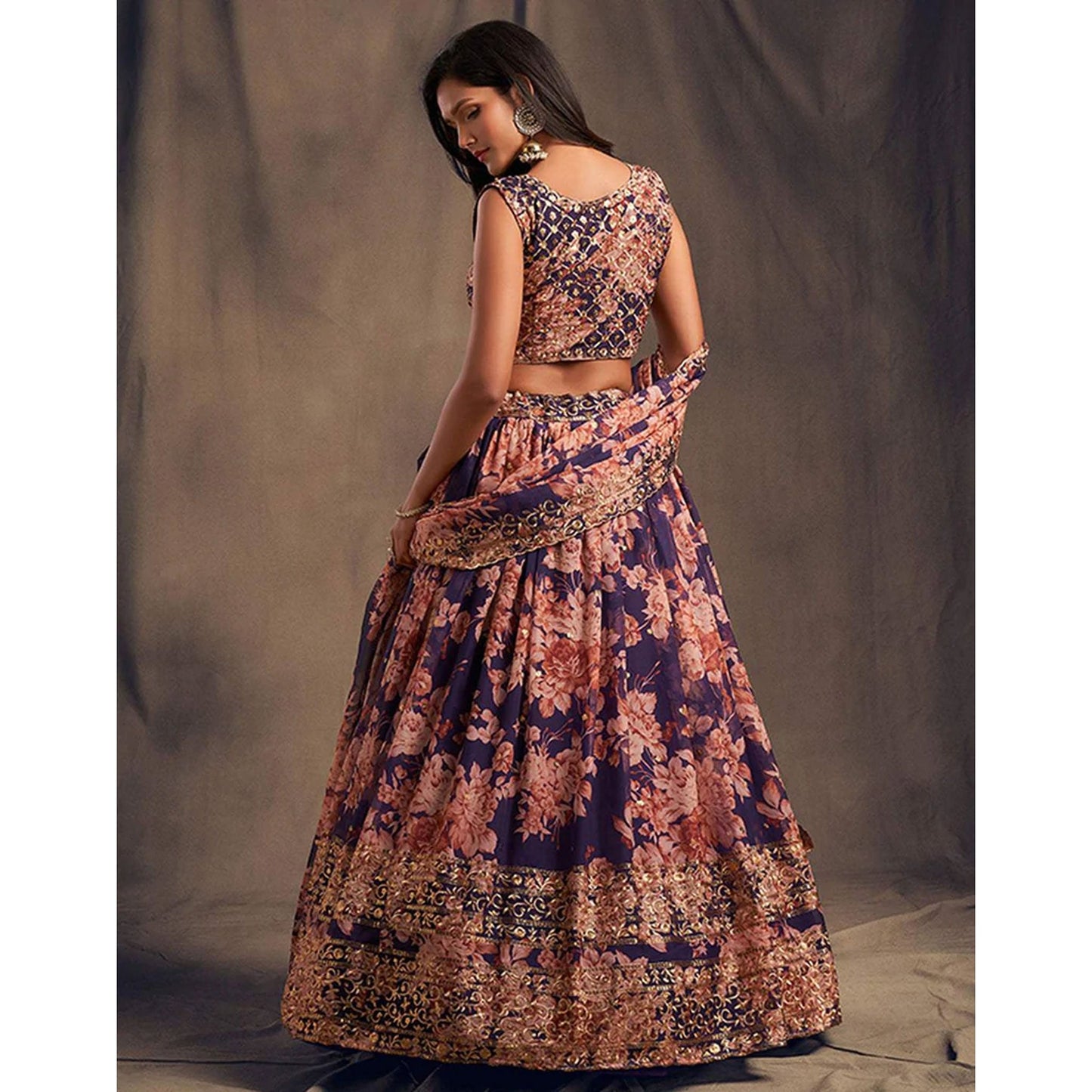 Floral Organza Lehenga Choli with heavy embroidery work