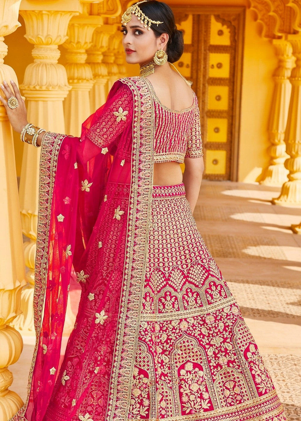 Rose Pink Velvet  Bridal Lehenga Choli with Embroidery & Hand work