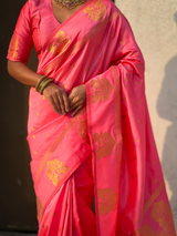 Baby Pink Soft Silk Traditional Zari Woven Saree