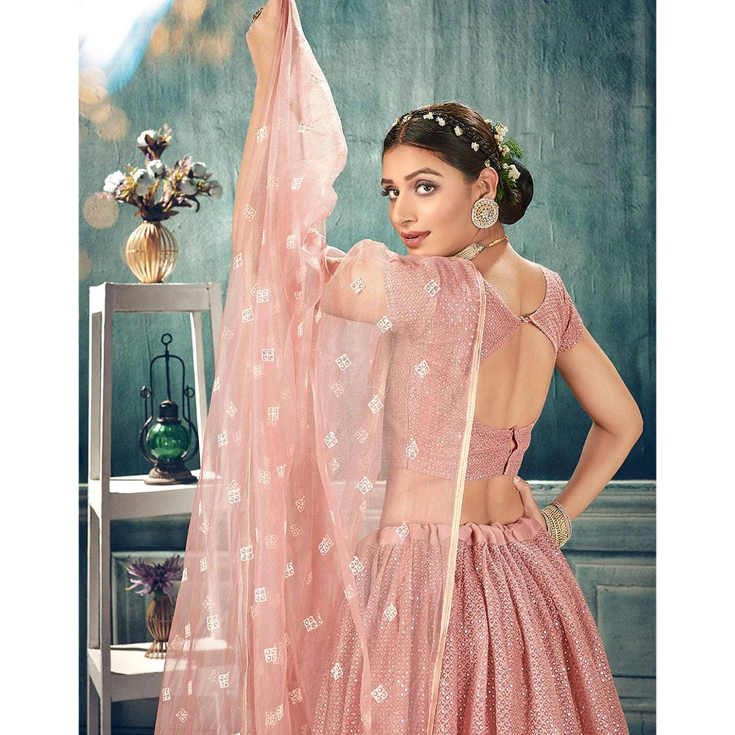 Soft Net Lehenga Choli with heavy thread and sequins work